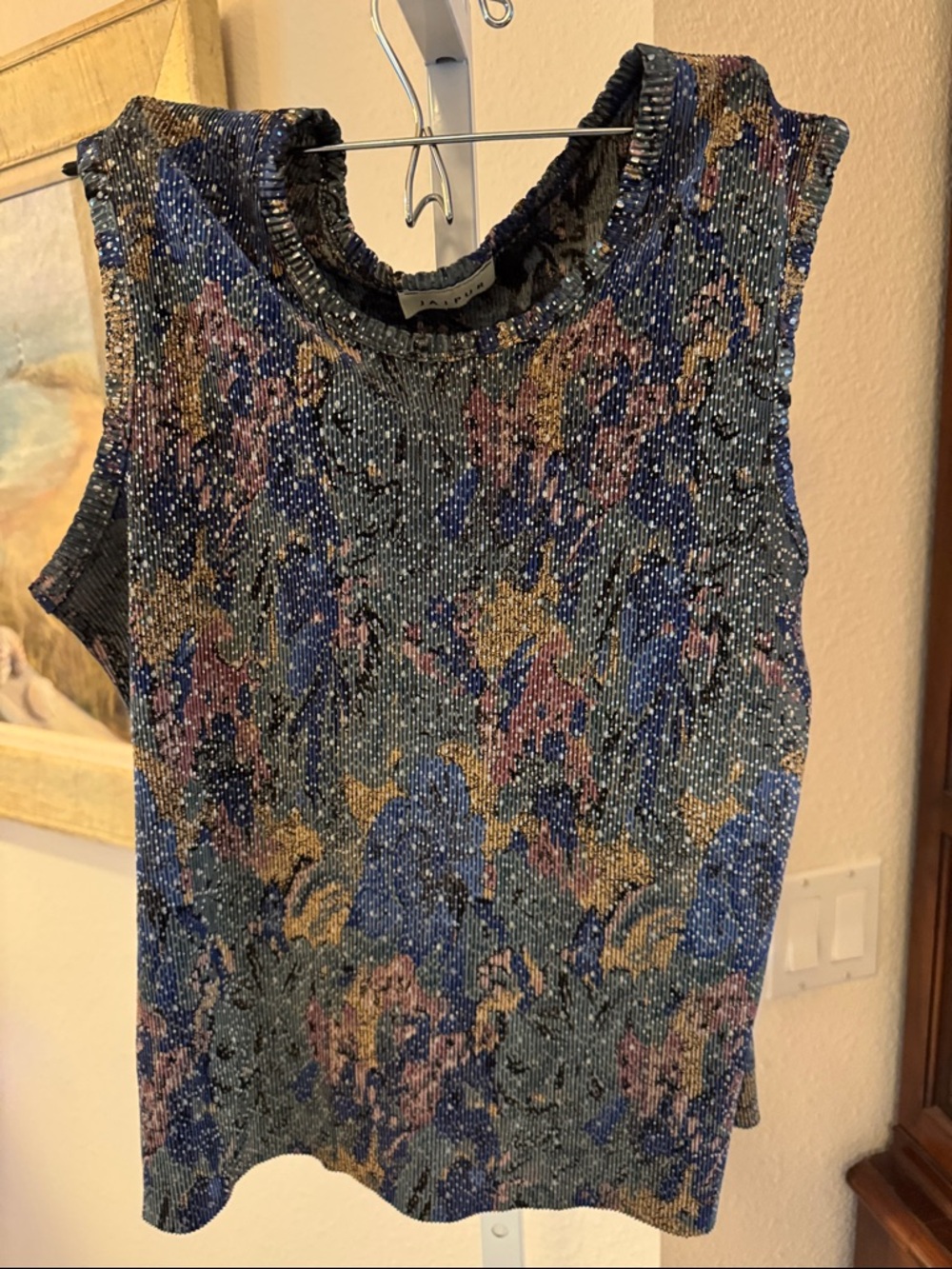 Jaipur Ribbed Multi Color Blouse Large EUC